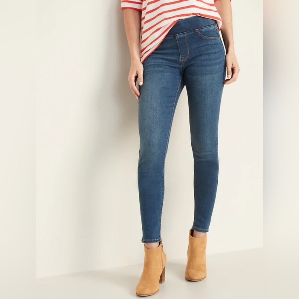 🌿Old Navy Women’s Blue Denim Mid Rise Slip On Jeans Jeggings Leggings 0 - Picture 5 of 8